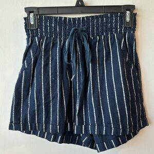 Linen blend high waisted striped elastic shorts women size medium